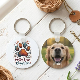 Paw print botanical folk art terracotta keychain
