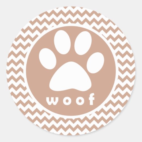 Paw Print Brown Chevron Classic Round Sticker