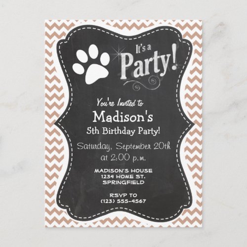 Paw Print Brown Chevron Invitation Postcard