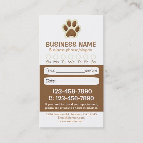 Paw print brown veterinarian appointment cards