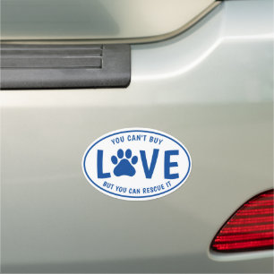 Paw Print Can't Buy Love But Can Rescue It Blue Car Magnet