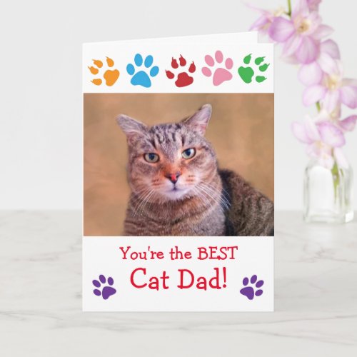 Paw Print Cat Dad Photo Birthday Card