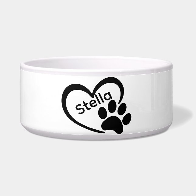 Paw Print Ceramic Personalized Dog Food Bowl (Front)