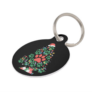Paw Print Christmas Tree Dog Cat Mom Lover Pet ID Tag