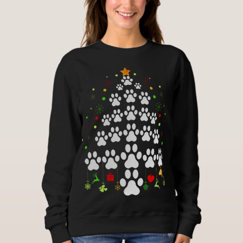 Paw Print Christmas Tree Lights Matching Family Xm Sweatshirt
