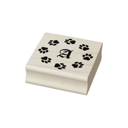 Paw Print Circle Rubber Stamp with Monogram