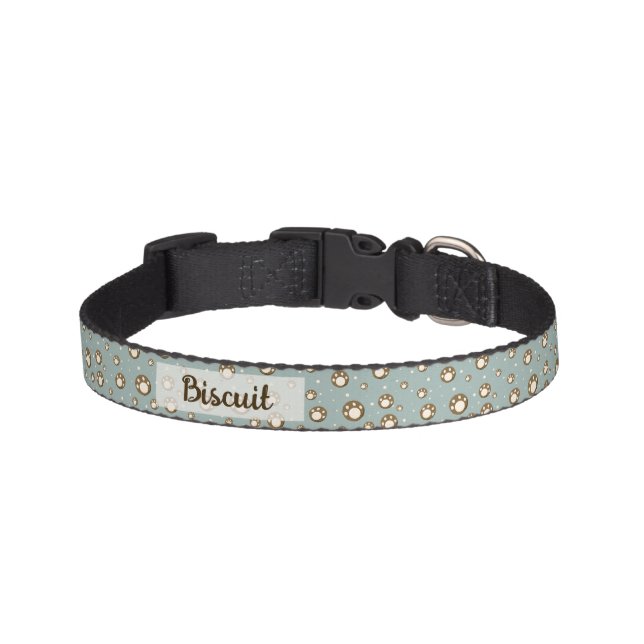 Paw Print Cookies Green Pattern Monogram Pet Collar (Front)