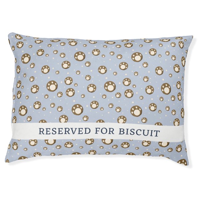 Paw Print Cookies Light Blue Pattern Monogram Pet Bed (Front)