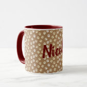 Paw Print Cream and Coffee Mug With Name (Front Left)
