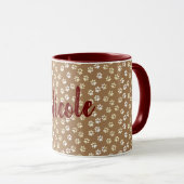 Paw Print Cream and Coffee Mug With Name (Front Right)