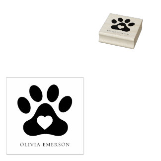 Paw Print Custom Name Personalized Rubber Stamp