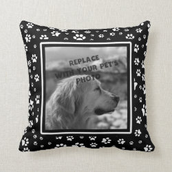 Paw Print Custom Pet Photo Pillow Black and White