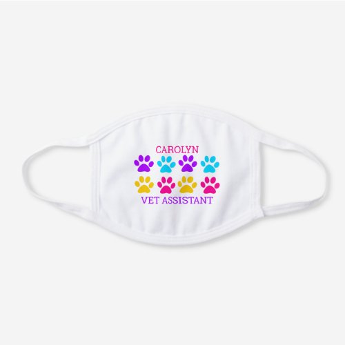 Paw print design with personalized name and job white cotton face mask