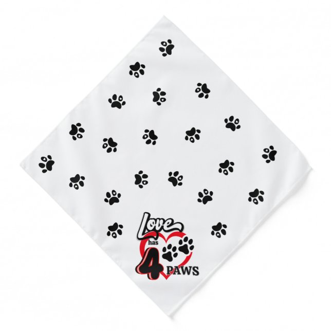 Paw Print Dog Bandana - Love Has Four Paws (Front)