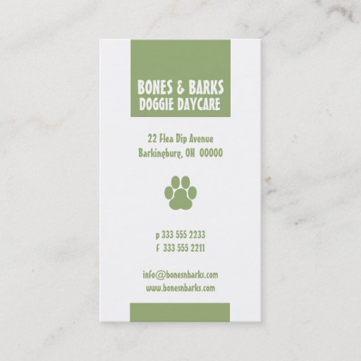 Customizable Paw Print Dog Care Olive Business Cards