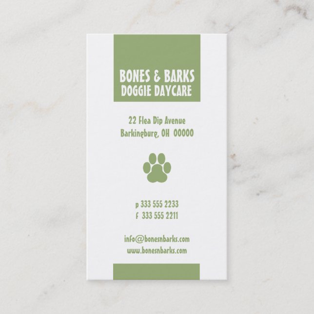 Paw Print Dog Care Olive Business Card (Front)