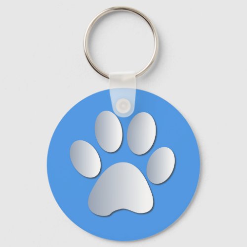 Paw print dog cat pet silver  blue keychain