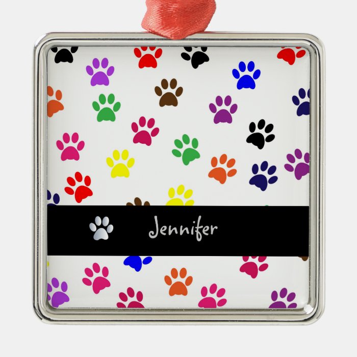 Paw print dog custom girls name square ornament