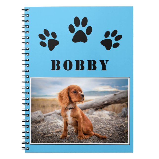 Paw Print Dog or Pet Photo and Name Notebook (Front)