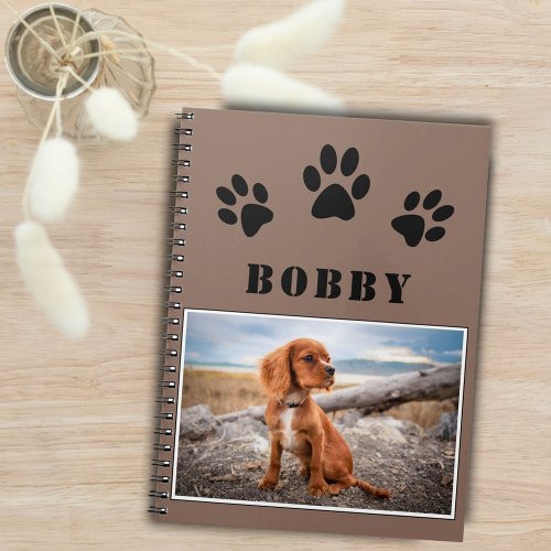 Paw Print Dog or Pet Photo and Name Notebook