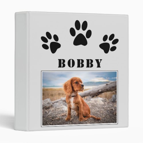 Paw Print Dog or Pet Photo and Name Photo Album 3 Ring Binder - Paw Print Dog or Pet Photo and Name Photo Album. The design has three black paw prints, photo and a name - personalize the photo and the name with yours.