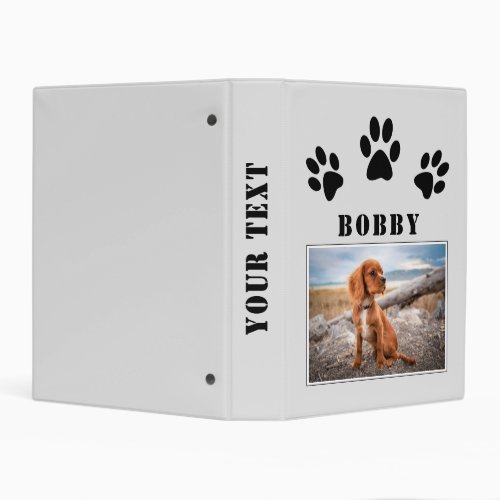 Paw Print Dog or Pet Photo and Name Photo Album  Mini Binder - Paw Print Dog or Pet Photo and Name Mini Photo Album. The design has three black paw prints, custom photo and a name - personalize the photo and the name with yours.