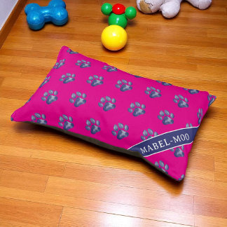 Paw Print Dog Pet Bed pink and blue Pattern
