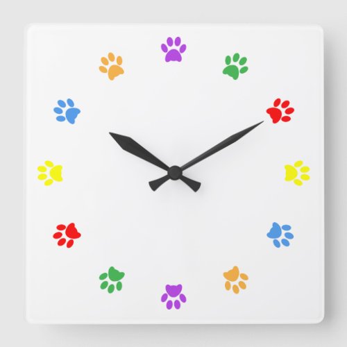 Paw print dog pet cat colorful fun wall clock