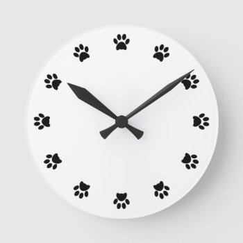 Paw Print Dog  Pet  Cat Fun Wall Clock by roughcollie at Zazzle