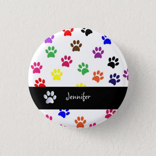 Paw print dog pet custom girls name fun button pin