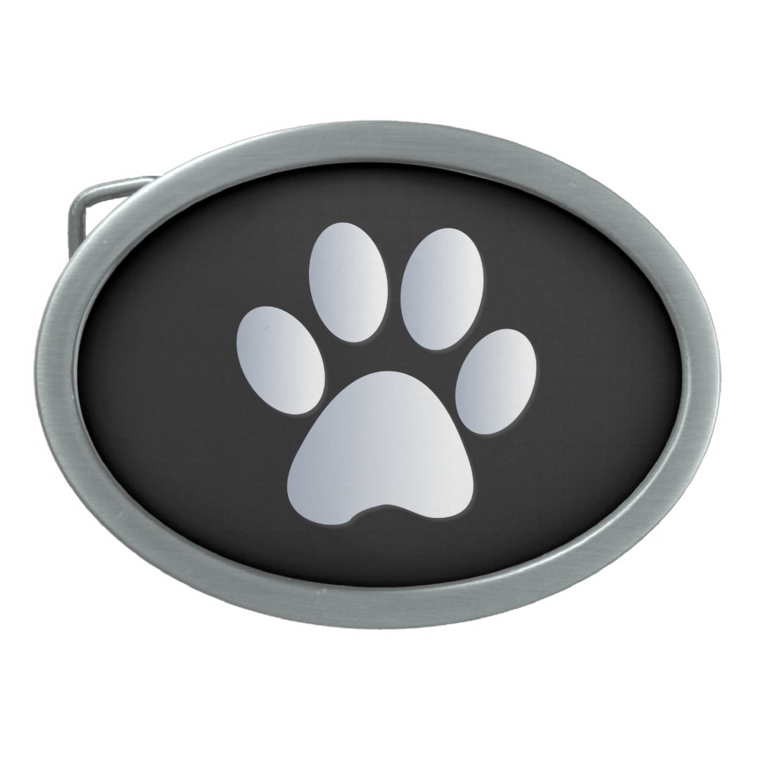 Paw Print dog pet silver black pattern belt buckle | Zazzle