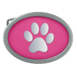 Paw Print Dog Pet Silver Pink Pattern Belt Buckle at Zazzle