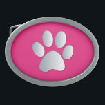 Paw Print dog pet silver pink pattern belt buckle<br><div class="desc">Hot fuchsia pink and silver pet dog or cat paw print background cute,  fun,  novelty belt buckle.  great gift idea for animal lovers</div>