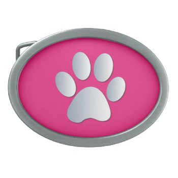 Paw Print Dog Pet Silver Pink Pattern Belt Buckle by roughcollie at Zazzle