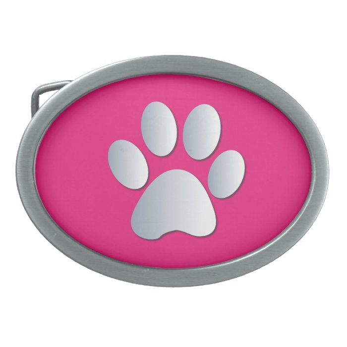 Paw Print dog pet silver pink pattern belt buckle