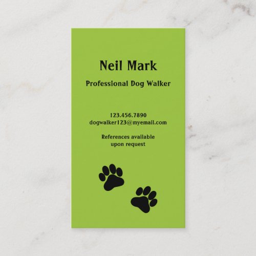 Paw Print Dog Walker in Green Business Card Templates