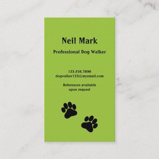 Customizable Paw Print Dog Walker in Green Business Card Templates