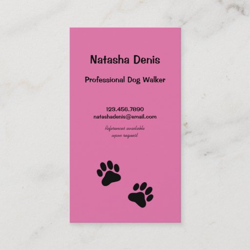 Customizable Paw Print Dog Walker in Pink Business Card Template