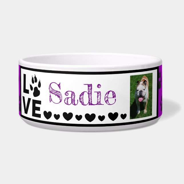 Paw Print. Dog's name and photo Custom Bowl (Front)