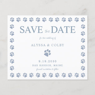Paw Print Dusty Blue Glitter Wedding Save The Date
