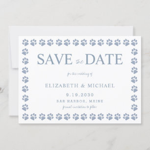 Paw Print Dusty Blue Glitter Wedding Save The Date Invitation