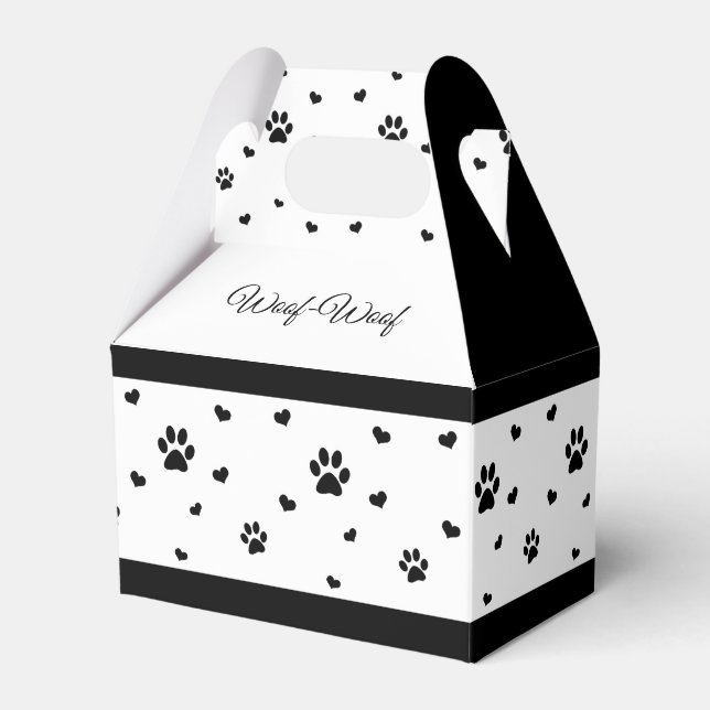 Paw Print Favor Box Black and White Dog Favor Box (Front Side)