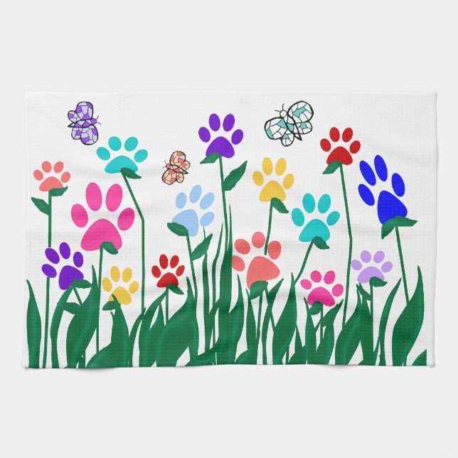 Paw print flower garden Mass Production Towel (Horizontal)