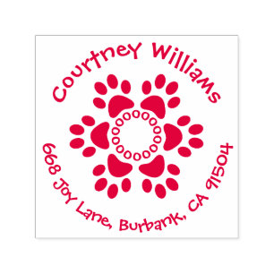 Paw Print Flower Return Address Self Inking Stamp