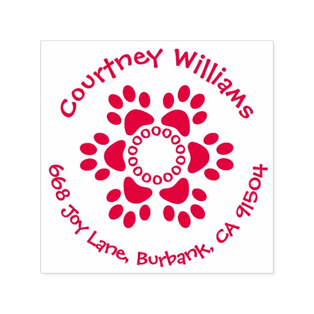Paw Print Flower Return Address Self Inking Stamp (Design)