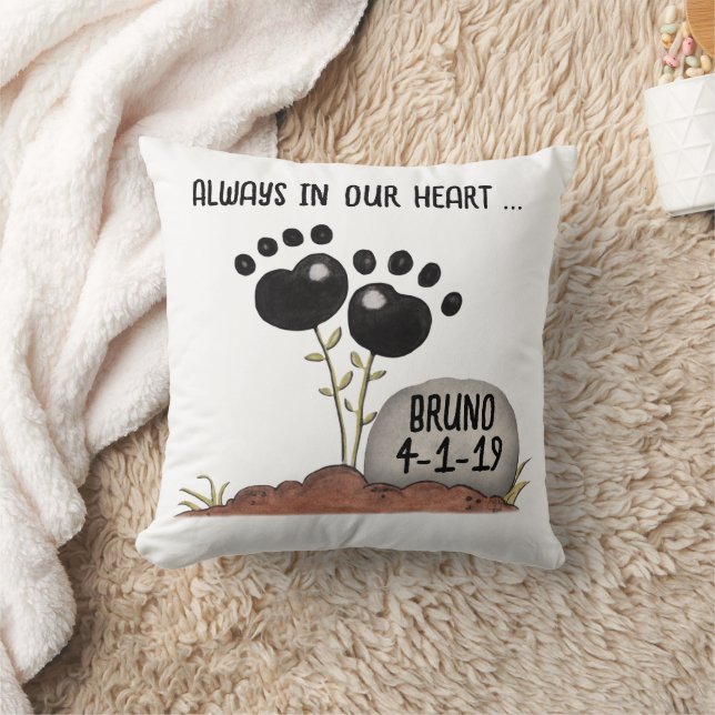 Paw Print Flowers Memory Pet Loss Throw Pillow (Blanket)