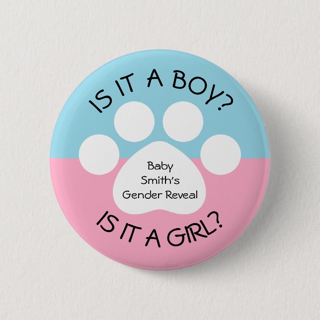 Paw Print Gender Reveal Button (Front)