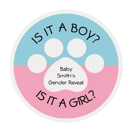 Paw Print Gender Reveal Edible Frosting Rounds