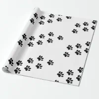 Black and White Scattered Dog Paw Prints Wrapping Paper, Zazzle