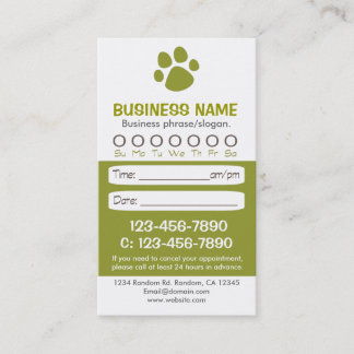 Paw print green veterinarian appointment cards
